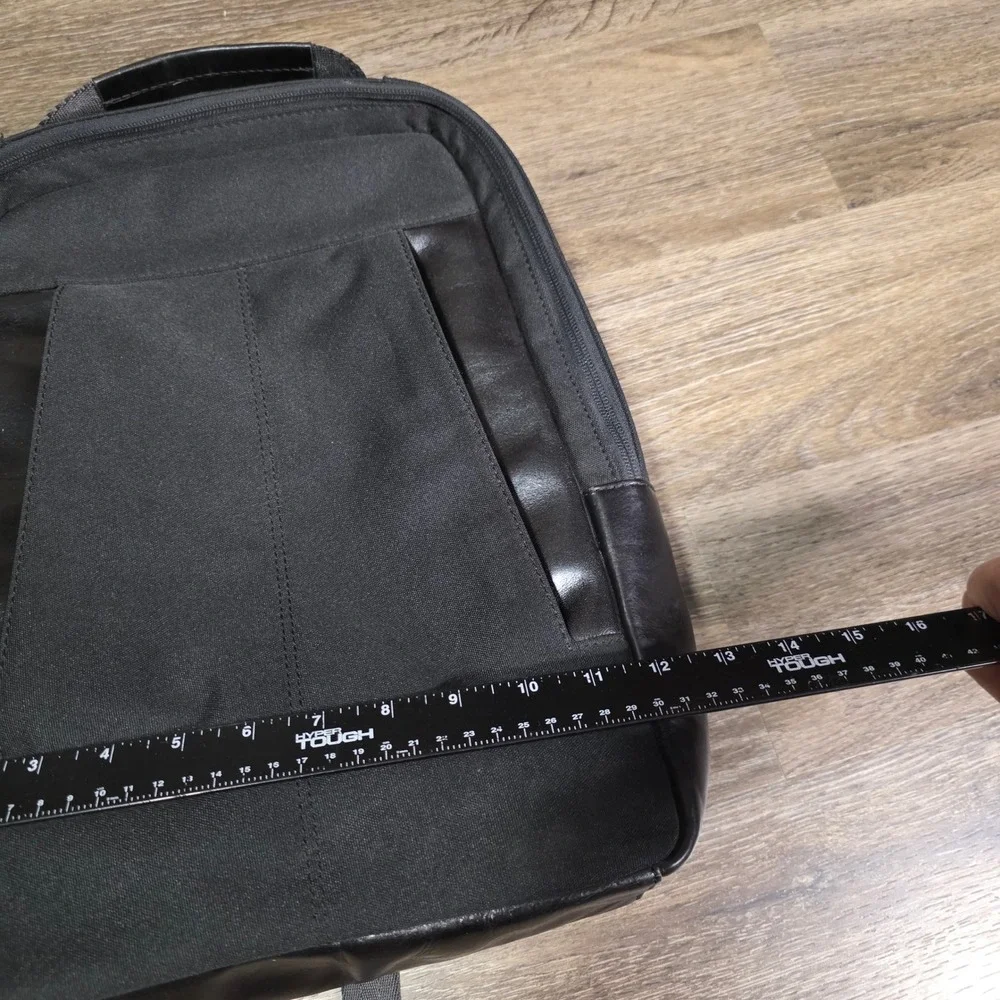 Joseph Abboud Mens OS Laptop Backpack Black Leather Trim Canvas Commuter‎ Bag